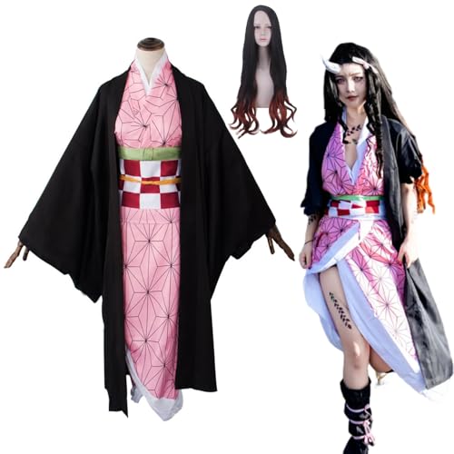 Wigbiu Anime Nezuko Cosplay Kostüme mit Perücke Dämonentöter Kimono Outfit Uniform Set Kleidung Halloween Karneval Party Kostüm für Frauen Kinder Erwachsene Unisex Wigbiu Anime Nezuko Cosplay Kostüme mit Perücke Dämonentöter Kimono Outfit Uniform Set Kleidung Halloween Karneval Party Kostüm für Frauen Kinder Erwachsene Unisex von Wigbiu