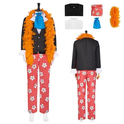 Wigbiu Anime One Piece Brook Cosplay Kostüm Outfit Burukku Umhang Jacke Komplettset für Kinder Herren Mantel Uniform Anzug Halloween Weihnachten Karneval Party Rollenspiel Geschenke Kleidung von Wigbiu