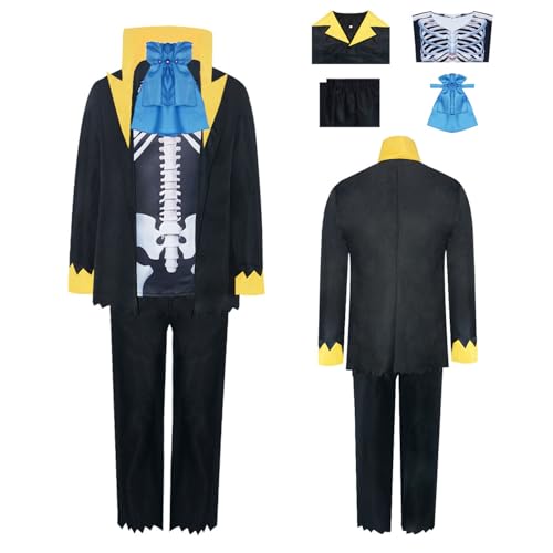 Wigbiu Anime One Piece Brook Cosplay Kostüm Outfit Burukku Umhang Jacke Uniform Komplettset Mantel Kleidung Anzug für Kinder Herren Halloween Weihnachten Karneval Party Rollenspiel Geschenke von Wigbiu