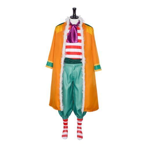 Wigbiu Anime One Piece Buggy Cosplay Kostüm Herren Jacke Outfit Komplettset für Kinder Mantel Uniform Anzug für Halloween Weihnachten Karneval Party Rollenspiel Geschenke Kleidung von Wigbiu