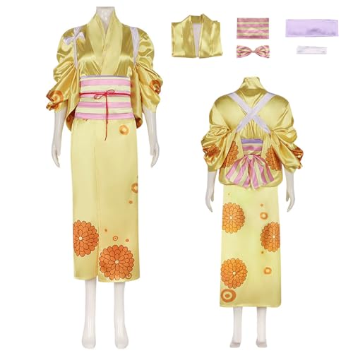 Wigbiu Anime One Piece Kikunojo Cosplay Kostüm Outfit Kimono Umhang Anzug für Damen Mantel Uniform Komplettset Halloween Weihnachten Karneval Party Rollenspiel Geschenke Kleidung von Wigbiu