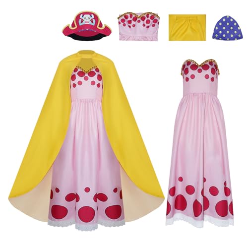 Wigbiu Anime One Piece Linlin Cosplay Kostüm mit Hut Cape Kleid Uniform komplettes Set für Damen Umhang Rock Kleidung Anzug für Halloween Weihnachten Karneval Party Rollenspiele Geschenke von Wigbiu