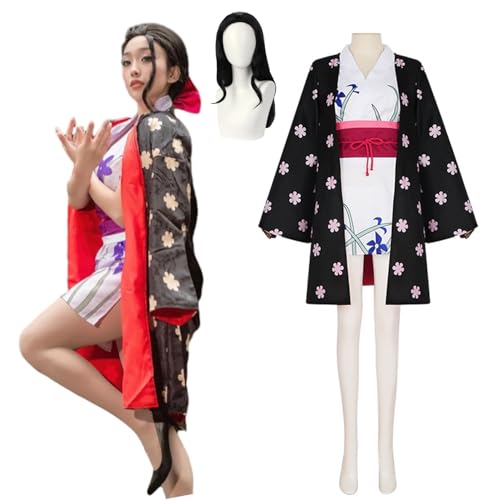 Wigbiu Anime One Piece Nico Robin Cosplay Kostüm mit Perücke Damen Kimono Umhang Kleid Outfit schwarzer Cape Rock Anzug für Halloween Weihnachten Karneval Party Rollenspiel Geschenke Kleidung von Wigbiu