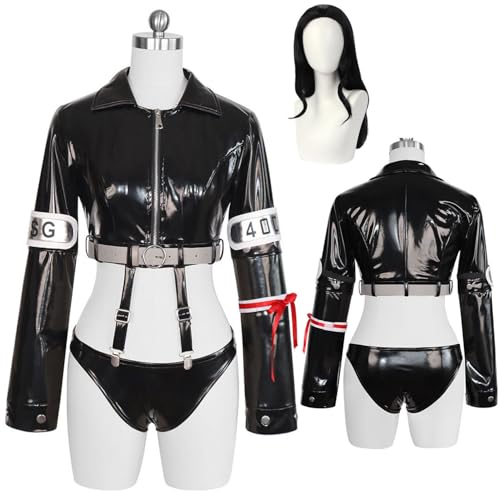 Wigbiu Anime One Piece Nico Robin Cosplay Kostüm mit Perücke Damen Lederjacke Outfit Mantel Shorts Anzug für Halloween Weihnachten Karneval Party Rollenspiel Geschenke Kleidung von Wigbiu