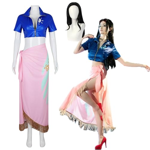 Wigbiu Anime One Piece Nico Robin Cosplay Kostüm mit Perücke Damenjacke Oberteil Rock Outfit Anzug komplettes Kleid für Halloween Weihnachten Karneval Party Rollenspiel Geschenke von Wigbiu