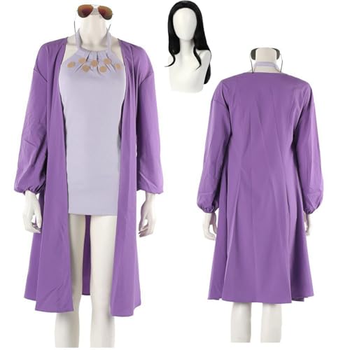 Wigbiu Anime One Piece Nico Robin Cosplay Kostüm mit Perücke Damenmantel Kleid Outfit lila Rock Anzug für Halloween Weihnachten Karneval Party Rollenspiel Geschenke Kleidung von Wigbiu