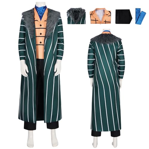 Wigbiu Anime One Piece Sir Krokodil Cosplay Kostüm für Erwachsene Mantel Jacke Uniform Anzug für Halloween Weihnachten Karneval Party Rollenspiele Geschenke Kleidung Komplettset von Wigbiu