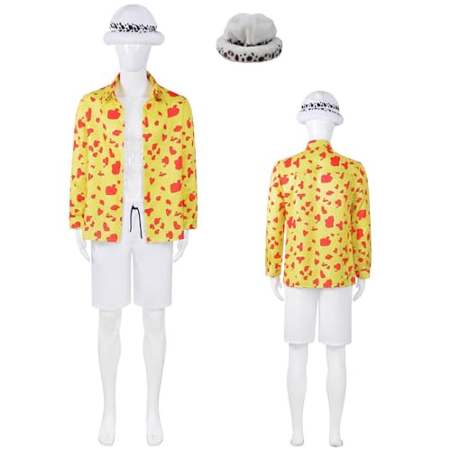 Wigbiu Anime One Piece Trafalgar D Water Law Cosplay Kostüm mit Hut Herren Outfit Hemd Uniform Anzug Set Halloween Weihnachten Karneval Party Rollenspiel Kleidung von Wigbiu