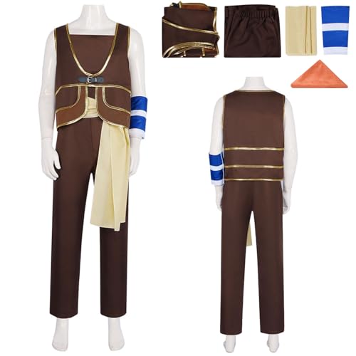 Wigbiu Anime One Piece Usopp Cosplay Kostüm Outfit mit Schal Oberteil Uniform Komplettset für Kinder und Herren Halloween Weihnachten Karneval Party Rollenspiel Geschenke Kleidung von Wigbiu