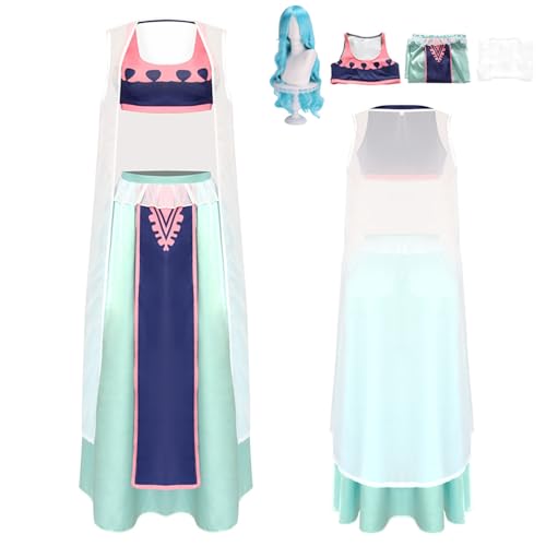Wigbiu Anime One Piece Vivi Cosplay Kostüm mit Perücke Umhang langer Rock Uniform Prinzessinnen Kleidung komplettes Set für Halloween Weihnachten Karneval Party Rollenspiele Geschenke von Wigbiu