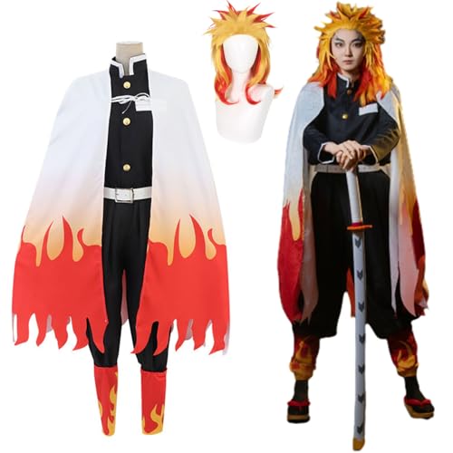 Wigbiu Anime Rengoku Kostüm Dämonentöter Cosplay Outfit mit Perücke Samurai Kimono Uniform für Erwachsene Halloween Karnevalsparty Verkleidungskleidung für Kinder Frauen Unisex Wigbiu Anime Rengoku Kostüm Dämonentöter Cosplay Outfit mit Perücke Samurai Kimono Uniform für Erwachsene Halloween Karnevalsparty Verkleidungskleidung für Kinder Frauen Unisex von Wigbiu