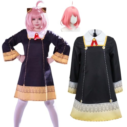 Wigbiu Anime SPY×FAMILY A’nya F’orger Cosplay Kostüm für Kinder Erwachsene süßes Outfit mit Perücke Kopfschmuck Accessoires kompletter Anzug Halloween Weihnachten Karneval Rollenspiel Uniform (S) von Wigbiu