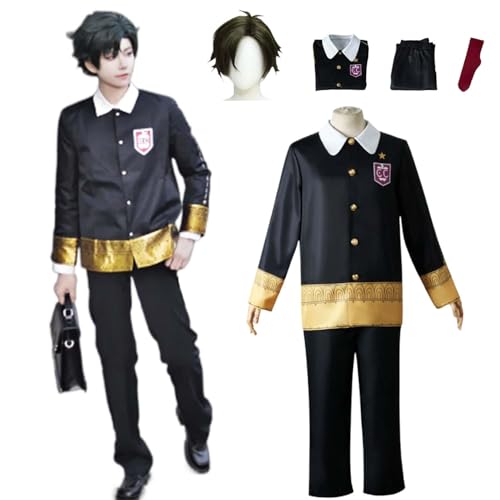 Wigbiu Anime SPY×FAMILY Damian Desmond Cosplay Kostüm für Kinder Erwachsene Jungen Outfit mit Perücke Komplettanzug Halloween Weihnachten Karneval Rollenspiel Schuluniform (S) von Wigbiu