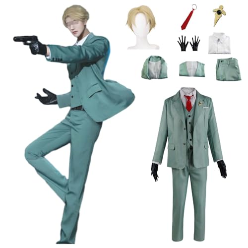 Wigbiu Anime SPY×FAMILY Loid Forger Cosplay Kostüm für Kinder Erwachsene Herren Outfit mit Perücke Brosche Zubehör Ganzkörperanzug Halloween Weihnachten Karneval Rollenspiel Uniform (XL) von Wigbiu