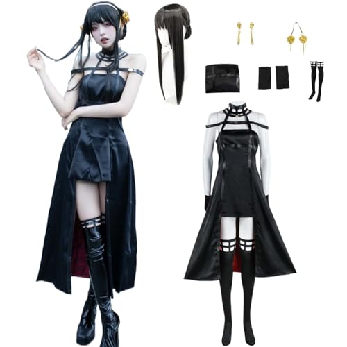 Wigbiu Anime SPY×FAMILY Yor Forger Cosplay Kostüm für Kinder Erwachsene Outfit mit Perücke Kopfschmuck Accessoires Ganzkörperanzug Halloween Weihnachten Karneval Rollenspiel Uniform (3XL) von Wigbiu