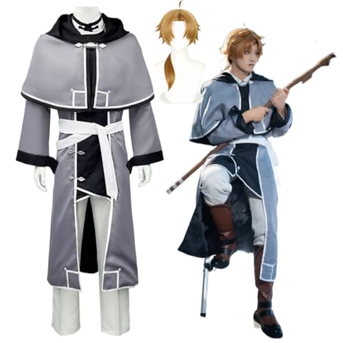 Wigbiu Anime Staffel 2 Rudeus Greyrat Cosplay Kostüm mit Perücke Mushoku Tensei Rudy Charakter Uniform Umhang Anzug für Erwachsene Kinder Mädchen Halloween Karneval Party Kleidung und Accessoires von Wigbiu