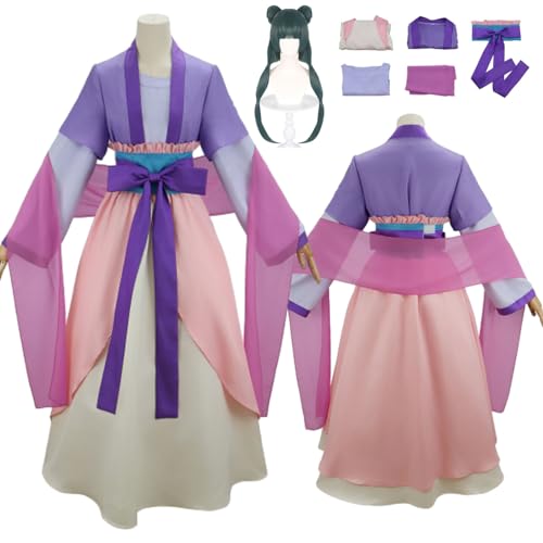 Wigbiu Anime The Apothecary Diaries Maomao Cosplay Kostüm mit Perücke Mantel Hanfu Rock Set für Damen Kleid Kleidung Anzug Halloween Weihnachten Karneval Party Rollenspiel Geschenke Uniform von Wigbiu