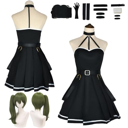 Wigbiu Anime Ubel Cosplay Kostüm mit Perücke Frieren at the Funeral Cosplay Kostüm schwarzer Rockanzug Fern Himmel Stark Heiter Rollenspiel Kleidung Uniform Set für Damen Herren und Kinder von Wigbiu