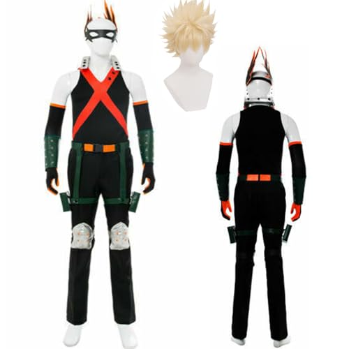 Wigbiu Anime mha Bakugo Katsuki Cosplay Kostüm mit Perücke My Hero Academia Uniform Schuluniform für Kinder und Mädchen Halloween Karneval Party Accessoires Kleidungsset von Wigbiu