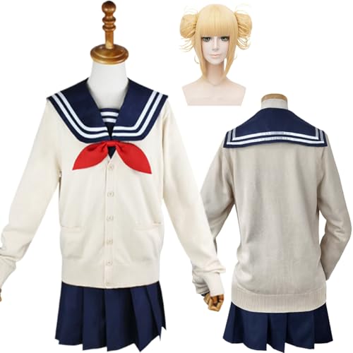 Wigbiu Anime mha Cosplay Uniform Himiko Toga Cosplay Outfit mit Perücke My Hero Academia Kostüm Hemd Anzug für Erwachsene Kinder, Mädchen Halloween Karneval Party Kleidung und Accessoires von Wigbiu