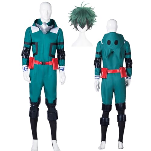 Wigbiu Anime mha Cosplay Uniform My Hero Academia Deku Cosplay Kostüm mit Perücke Midoriya Izuku Outfits Verkleidung für Kinder Mädchen Unisex Halloween Karneval Party Requisiten Zubehör Set von Wigbiu