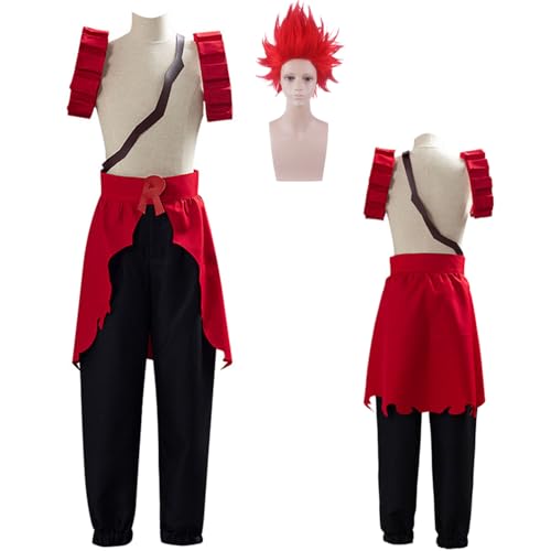 Wigbiu Anime mha Cosplay Uniform My Hero Academia Eijiro Kirishima Cosplay Kostüm mit Perücke Outfits Verkleidung Anzug für Kinder Mädchen Unisex Halloween Karneval Party Requisiten Zubehör Set von Wigbiu