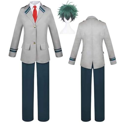 Wigbiu Anime mha Cosplay Uniform mit Perücke My Hero Academia Deku Cosplay Kostüm Todoroki Shoto Bakugo Schuloutfits Verkleidung für Kinder Mädchen Unisex Halloween Requisiten Zubehör Set (Deku) von Wigbiu
