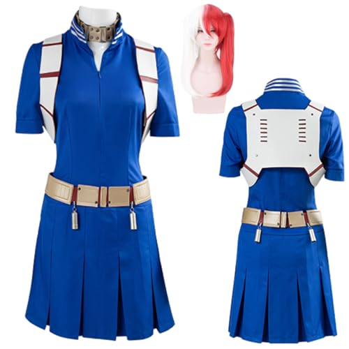Wigbiu Anime mhaCosplay Uniform Shoto Todoroki Cosplay Kostüm mit Perücke My Hero Academia Rock Outfits Kleidung Accessoires Anzug Set für Kinder Mädchen Halloween Karneval Party von Wigbiu