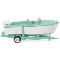 WIKING 009503 1:87 Motorboot auf Anhänger - signalweiß/mintgrün von Wiking
