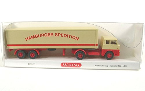 Wiking 051319 H0 Koffersattelzug Henschel HS 14/16 Lkw rot beige Hamburger Spedition Spur HO 1:87 von Wiking