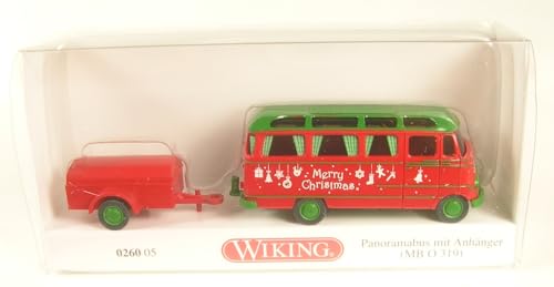 Wiking 026005 H0 Mercedes-Benz O 319 Panoramabus mit Anhänger - Weihnachtsmodell 2023 (Merry Christmas) Spur HO 1:87 von Wiking