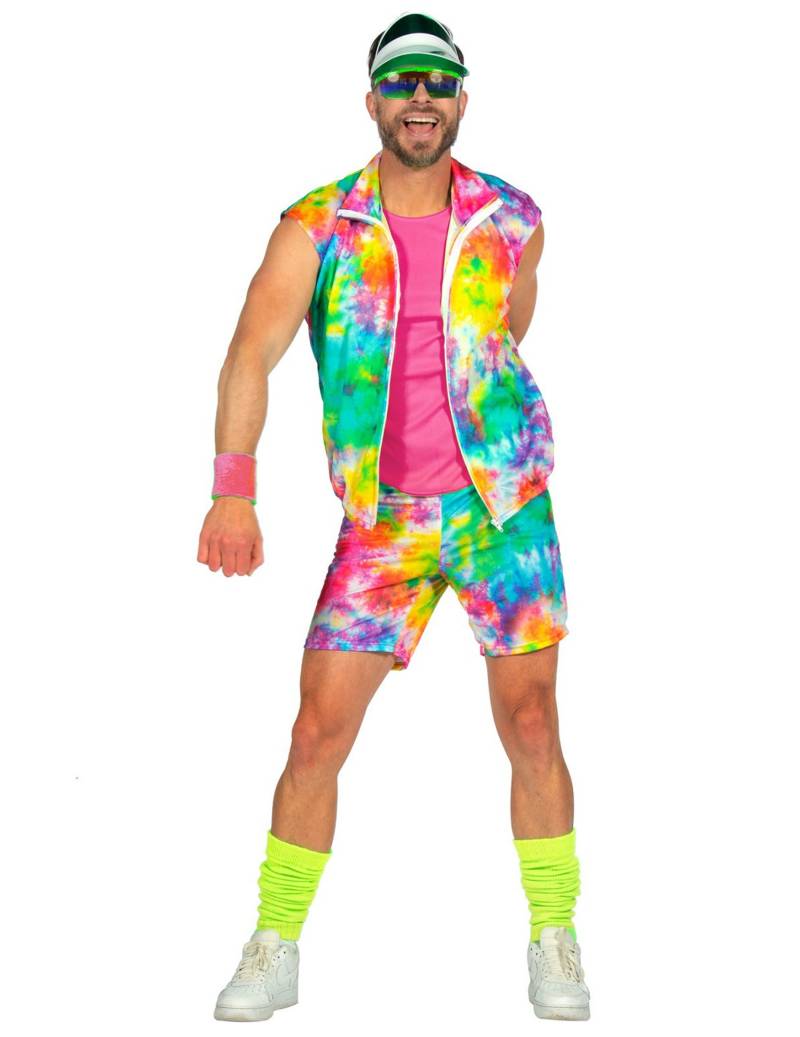 80er Jahre Aerobic Kostüm für Herren Buntes Neon Tie Dye Outfit 80er Jahre Aerobic Kostüm für Herren Buntes Neon Tie Dye Outfit von Wilbers Karnaval BV