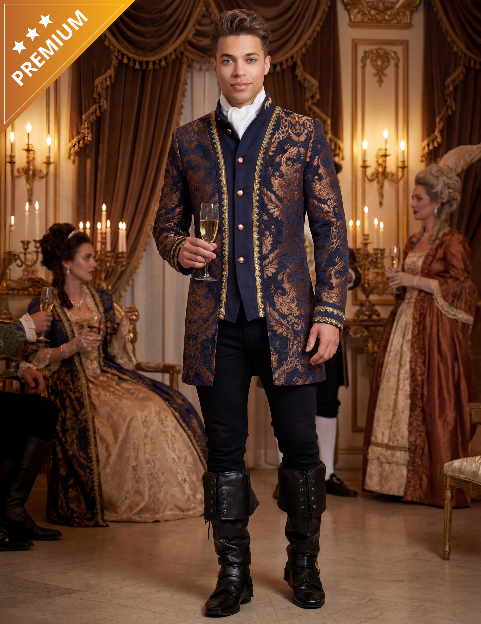 Barock Gehrock Herren bestickte Luxusjacke Blau von Wilbers Karnaval BV