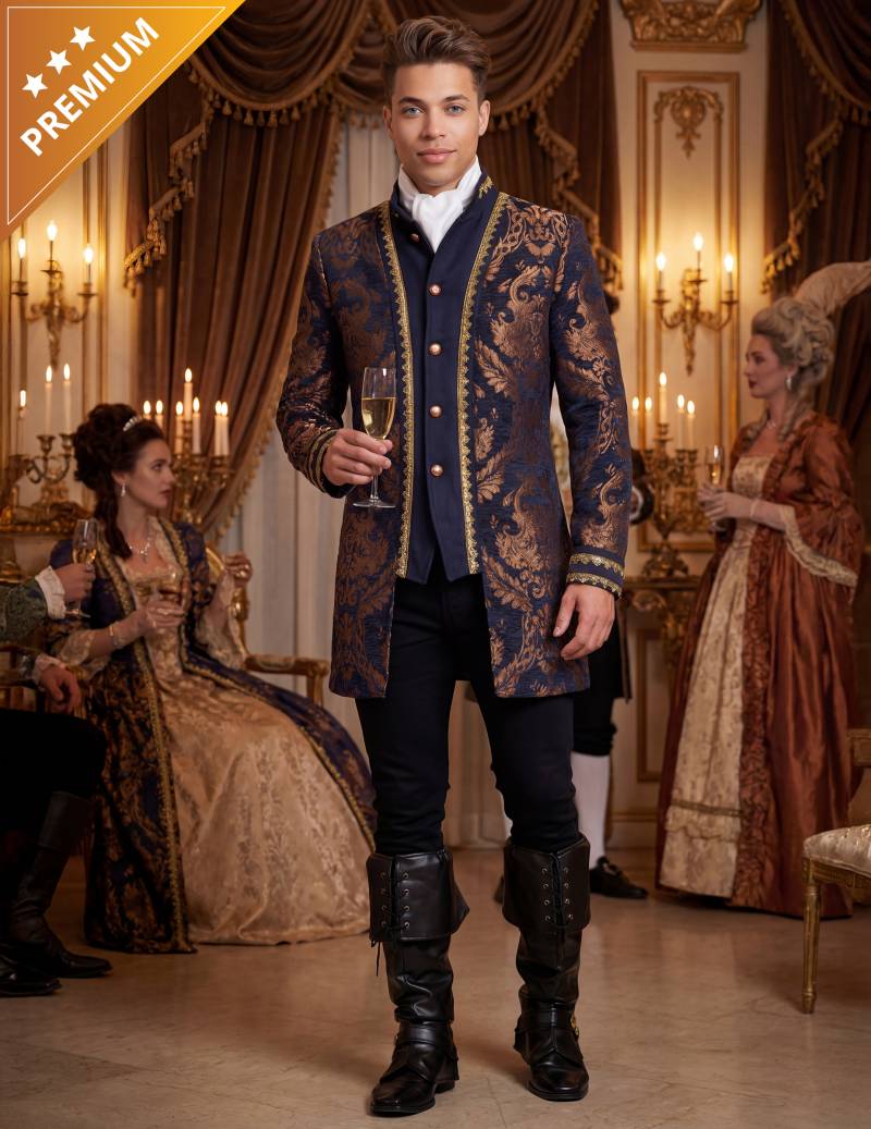 Barock Gehrock Herren bestickte Luxusjacke Blau von Wilbers Karnaval BV