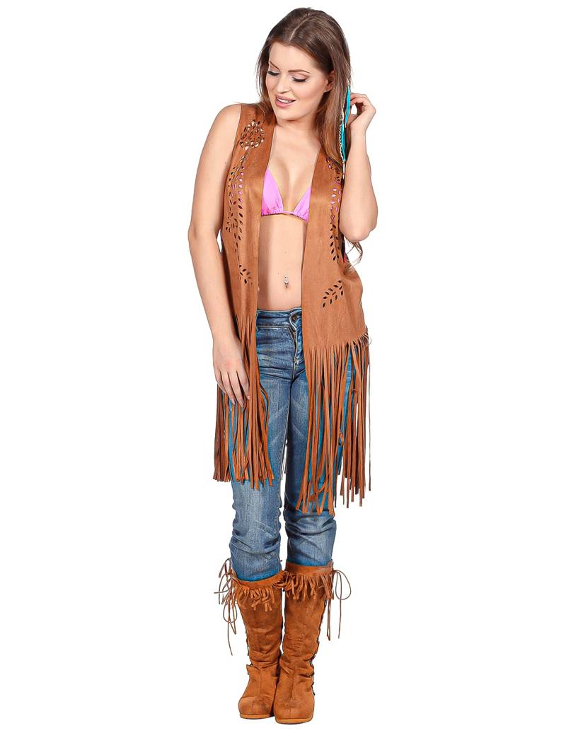 Braune Hippie Fransenweste Lang für Damen Braune Hippie Fransenweste Lang für Damen von Wilbers Karnaval BV