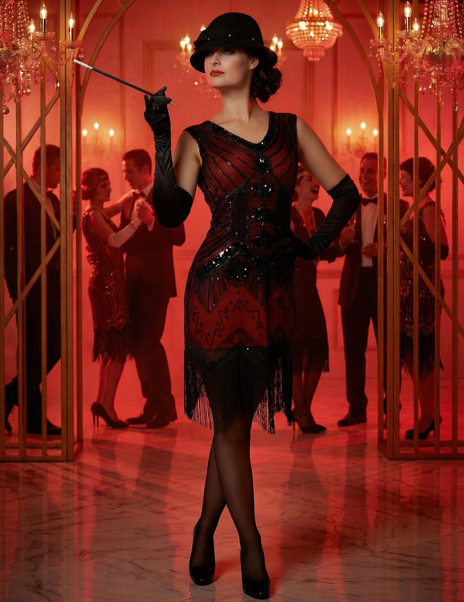 Charleston-Kostüm Damen Luxus rot mit Pailletten von Wilbers Karnaval BV