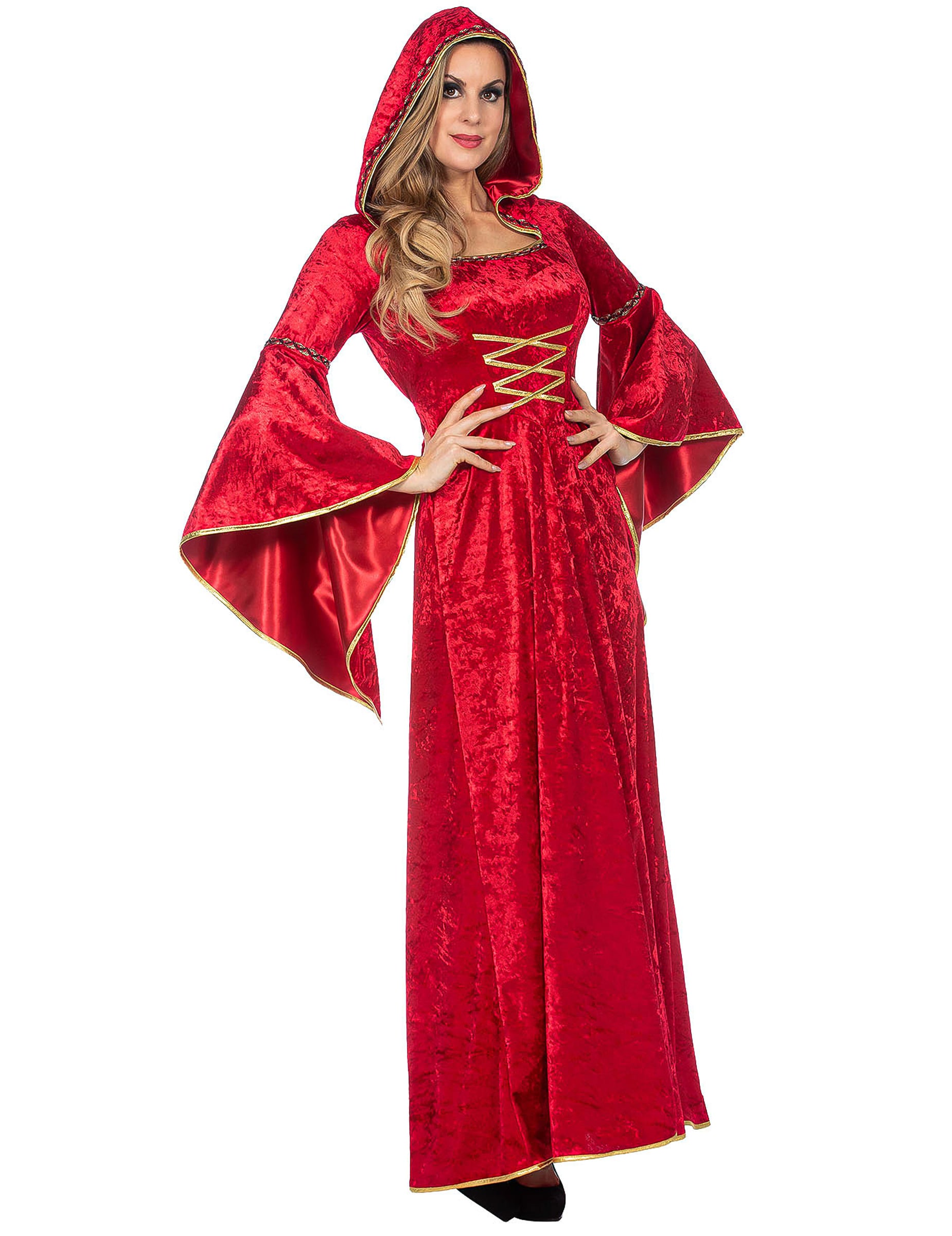 Langes mittelalterliches Kapuzenkleid in Rot für Damen - Luxus Langes mittelalterliches Kapuzenkleid in Rot für Damen - Luxus von Wilbers Karnaval BV