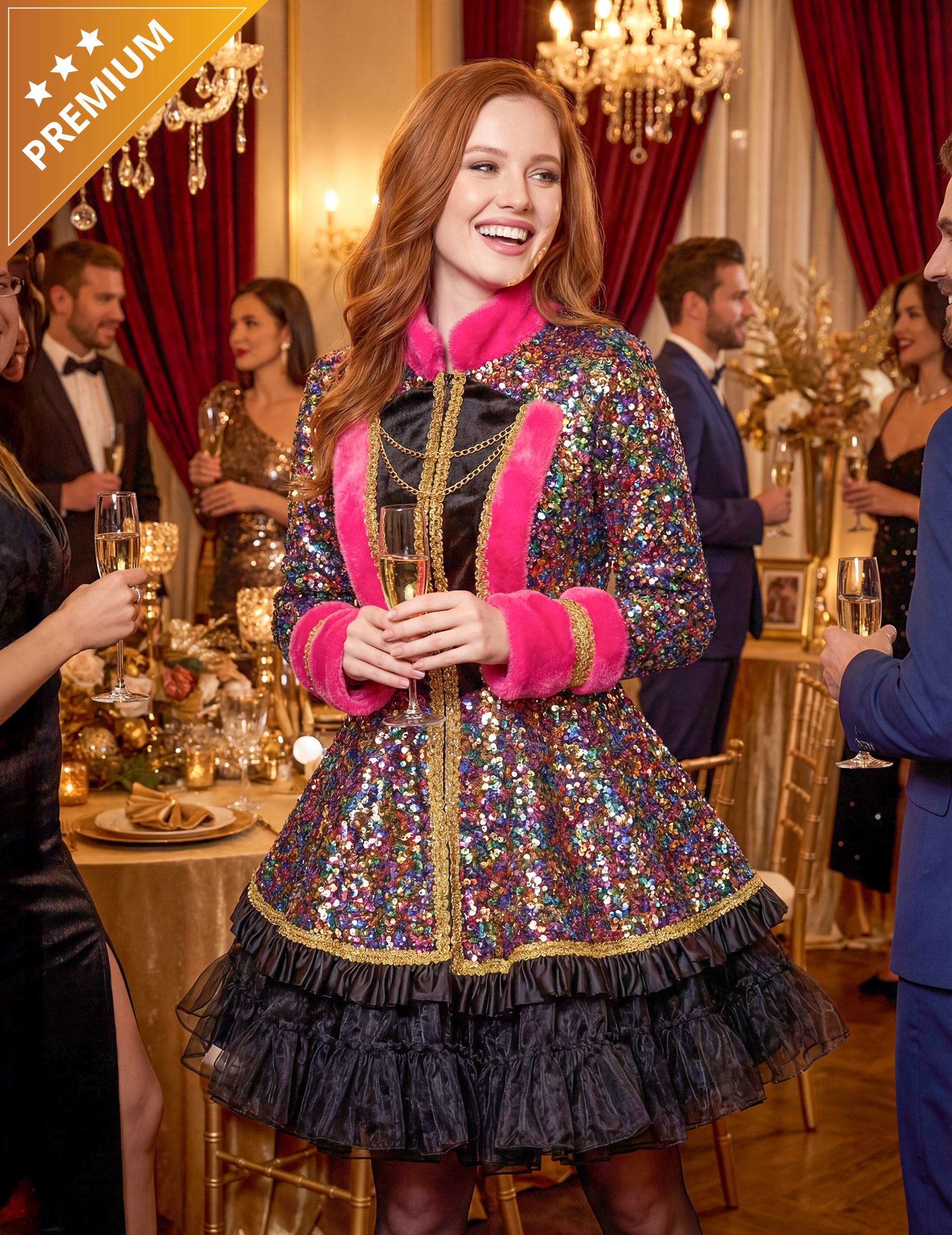 Luxuriöse Damenjacke mit bunten Pailletten von Wilbers Karnaval BV