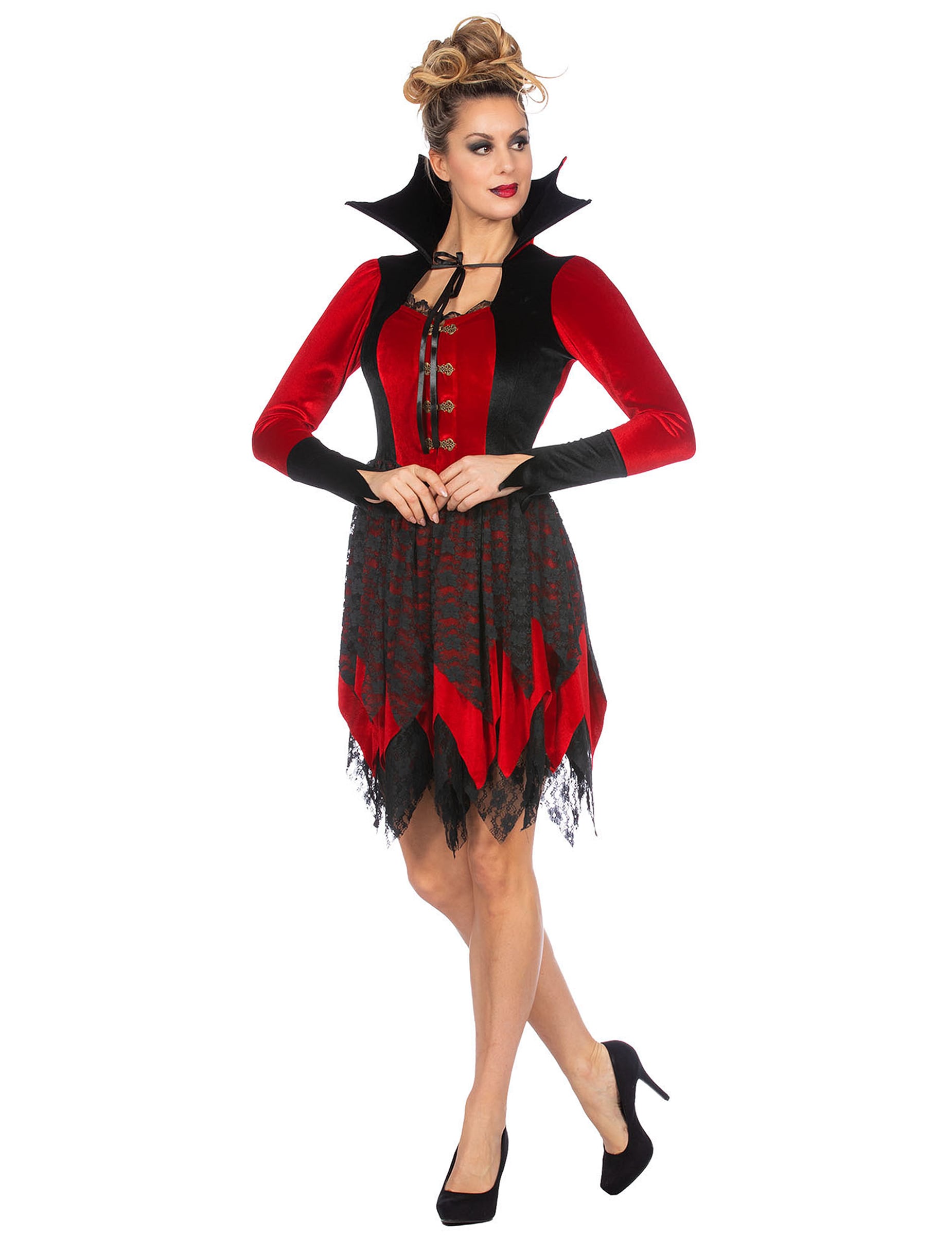 Luxuriöses Vampirin Damen-Kostüm Samt rot-schwarz Luxuriöses Vampirin Damen-Kostüm Samt rot-schwarz von Wilbers Karnaval BV