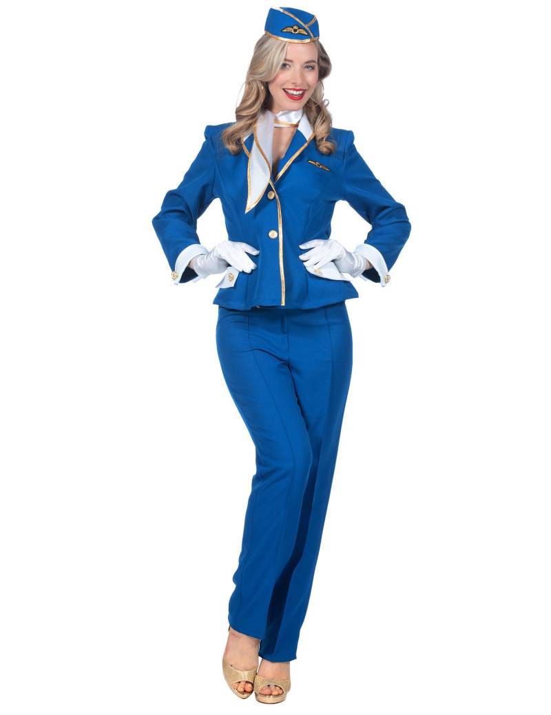 Luxus Flugbegleiterin Kostüm Damen Blaues Stewardess Outfit für Karneval + Party von Wilbers Karnaval BV