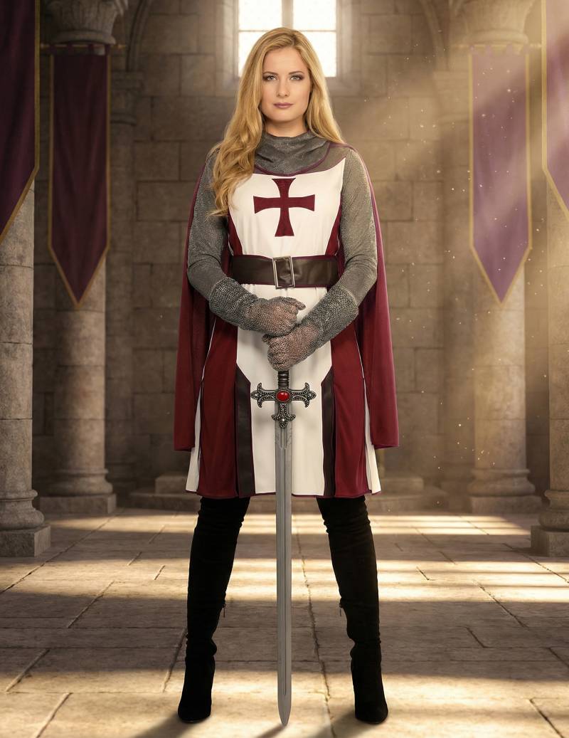 Ritterkostüm Templer Luxus Damen Weiß Rot Grau Braun von Wilbers Karnaval BV