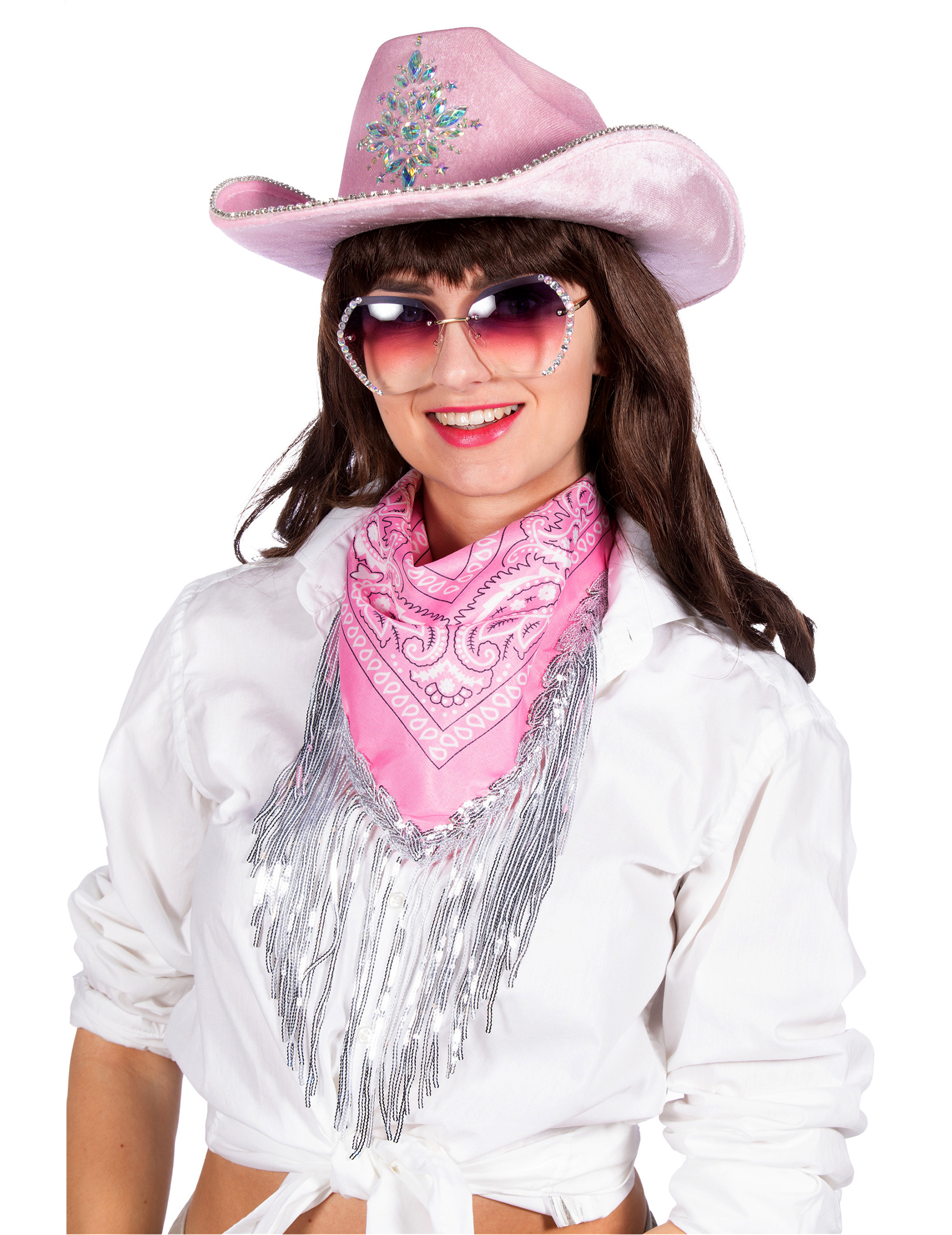 Rosa Bandana mit Pailletten-Fransen für Erwachsene Rosa Bandana mit Pailletten-Fransen für Erwachsene von Wilbers Karnaval BV