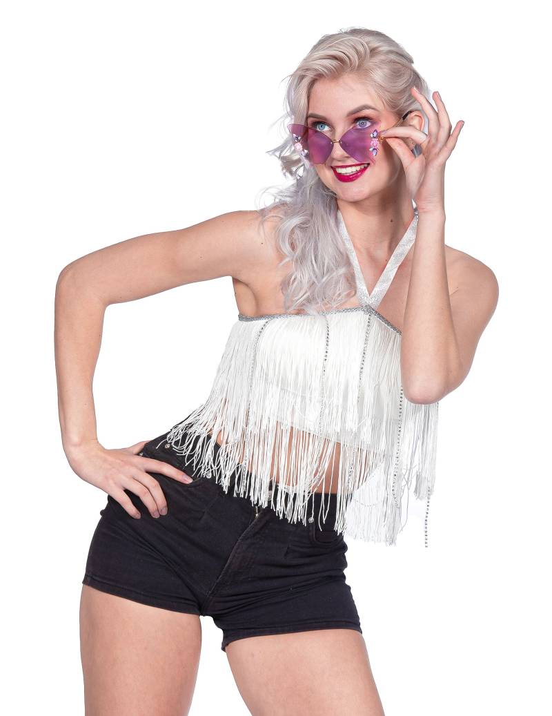 Weißes Festival Crop Top mit Fransen für Damen Weißes Festival Crop Top mit Fransen für Damen von Wilbers Karnaval BV