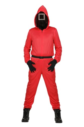 Scherzwelt - Roter Overall - Team rot - 140 - 164 cm - mit Maske aus Netzstoff - Kinder Kostüm (164 cm, Rot Quadrat) von WILBERS & WILBERS