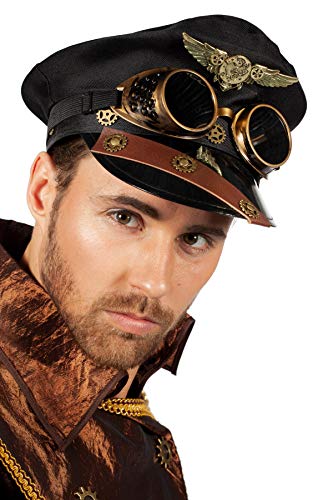 WILBERS & WILBERS Steampunk Schirmmütze Pilot mit Googles Fliegerabzeichen Zahnräder Uniform Kappe Hut Mütze Kostüm-Zubehör von WILBERS & WILBERS