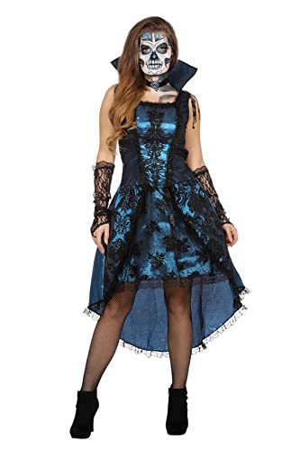 Wilbers Vampirkostüm Kostüm Vampir Damen Halloween Horror Dracula GRAF Damenkostüm 34-48 Blau/Schwarz L (42/44) von Wilbers