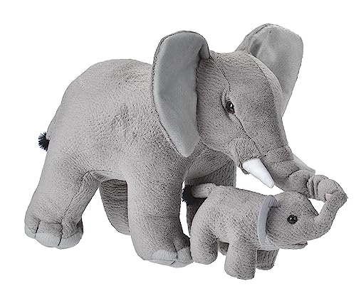 Wild Republic Mom and Baby Elefant, Großes Kuscheltier, 38 cm, Geschenkidee für Kinder, Kuscheltier mit Baby, Riesen-Stofftier aus recycelten Wasserflaschen von Wild Republic