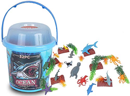 Wild Republic 22111 Spielfiguren-Set Tierwelt der Ozeane, Spieleimer, Adventure Bucket, 20 cm, 32-teilig, Multi von Wild Republic