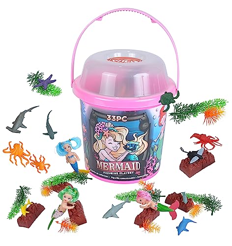 Wild Republic 22219 Spielfiguren-Set Meerjungfrauen, Spieleimer, Adventure Bucket, 20 cm, 33-teilig, Multi von Wild Republic