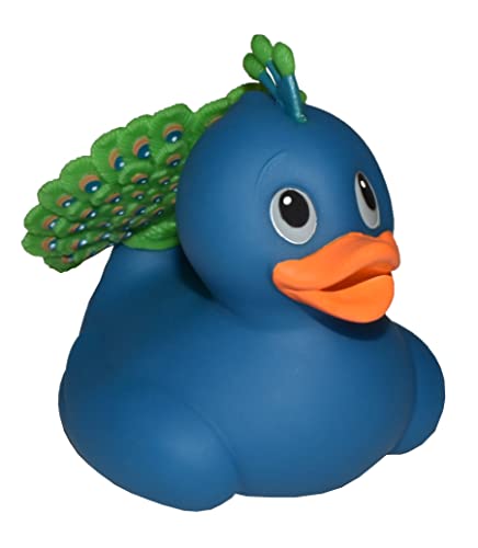 Wild Republic Rubber Duck Pfau, Gummiente, Badewannen-Geschenke für Kinder, Quietscheentchen, Badespielzeug für Babys, Gummiente lustig, Badeente zum Sammeln, 10 cm von WILD REPUBLIC